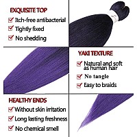 Prestretched Braiding Hair Extensions42 Inch 8 Packs Synthetic Braiding Hair Ombre Black To Purple Hot Water Setting Professio