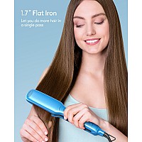 Wavytalk Hair Straightener, 1.7 Inch Wide Titanium Flat Iron For Hair, Professional Hair Straightener With Adjustable Temp(290 ?-450?), Fast Heat Up Dual Voltage Flat Iron (Blue)