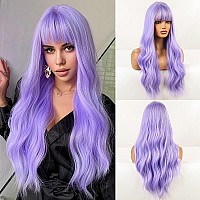 Jooler Purple Wig With Bangs Lavender Wig With Bangs Long Wavy Wigs For Women Light Purple Wigs With Bangs Heat Resistant Natura