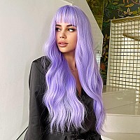 Jooler Purple Wig With Bangs Lavender Wig With Bangs Long Wavy Wigs For Women Light Purple Wigs With Bangs Heat Resistant Natura