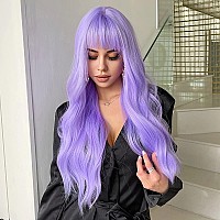 Jooler Purple Wig With Bangs Lavender Wig With Bangs Long Wavy Wigs For Women Light Purple Wigs With Bangs Heat Resistant Natura