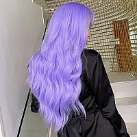 Jooler Purple Wig With Bangs Lavender Wig With Bangs Long Wavy Wigs For Women Light Purple Wigs With Bangs Heat Resistant Natura