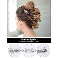 14PCS Retro Vintage Silver French Barrette, Kalolary Vintage Metal Decorative Hair Clips, Hair Jewelry Accessories for Women Girl Valentine's Day Gift