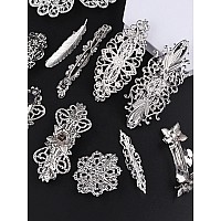 14PCS Retro Vintage Silver French Barrette, Kalolary Vintage Metal Decorative Hair Clips, Hair Jewelry Accessories for Women Girl Valentine's Day Gift