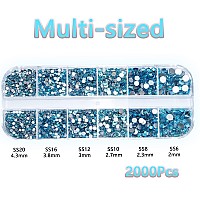 2120Pcs Lake Blue Nail Rhinestones Crystals Glass Gems Stones Multi Shapes Sizes Blue Round Beads Flatback Rhinestones for Nail DIY Crafts Clothes Shoes Jewelry