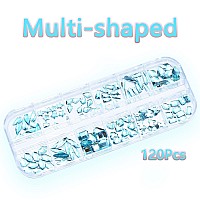 2120Pcs Lake Blue Nail Rhinestones Crystals Glass Gems Stones Multi Shapes Sizes Blue Round Beads Flatback Rhinestones for Nail DIY Crafts Clothes Shoes Jewelry