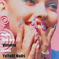 YoYoee Fake Nails Short black Press on Nails Almond Cute Tips Swirl acrylics Full Cover False Nails for Women and Girls 24PCS