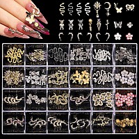 Yoke Fellow 3D Nail Charms Nail Rhinestones 120 Pcs Luxury Nail Art Crystals Diamonds Rhinestones Metal Alloy Glass Rhinestones