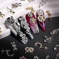 Yoke Fellow 3D Nail Charms Nail Rhinestones 120 Pcs Luxury Nail Art Crystals Diamonds Rhinestones Metal Alloy Glass Rhinestones