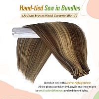 Blonde Highlights Hair Wefts Human Hair Sew In Medium Brown Mixed Caramel Blonde Weft Hair Extensions Real Human Hair For Women