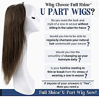 Full Shine Human Hair U Part Human Hair Wig Clip In Straight Real Hair Wigs Remy Hair Half Wigs Darkest Brown U Part Wig One Pie