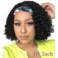 Lauberita Curly Headband Wig Human Hair 10 Inches Headband Wig Deep Wave Human Hair Wigs with Headband True to Length Natural Color