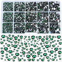 Fulztey 7500Pcs Crystal Rhinestones 3D Round Gems Rhinestones For Crafts Accessories Emerald Green Rhinestone Beads Mixed Size A