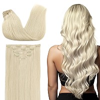 Doores Clip In Hair Extensions Human Hair 5Pcs 80G Platinum Blonde 18 Inch Real Human Hair Extensions Clip In Natural Hair Exte