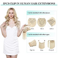 Doores Clip In Hair Extensions Human Hair 5Pcs 80G Platinum Blonde 18 Inch Real Human Hair Extensions Clip In Natural Hair Exte