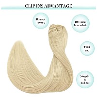 Doores Clip In Hair Extensions Human Hair 5Pcs 80G Platinum Blonde 18 Inch Real Human Hair Extensions Clip In Natural Hair Exte