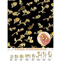 Torokom 120 Pcs 3D Gold Rose Nail Art Charms Romantic Flowers Nails Decorations Alloy Nail Charms For Girls Women Diy Nail Desig