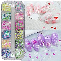 4 Boxes Iridescent Nail Glitter Sequins Set Heart Star Butterfly Shapes Glitters Flakes Sticker Manicure Accessories For Acrylic