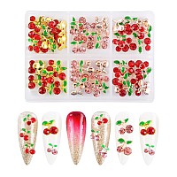 Weilusi 60 Pcs 3D Nail Rhinestonescherry Nail Charms Fruit Luxury Cherry Design Red Pink Big Diamond Crystal Nail Studs Gold Si