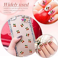 Weilusi 60 Pcs 3D Nail Rhinestonescherry Nail Charms Fruit Luxury Cherry Design Red Pink Big Diamond Crystal Nail Studs Gold Si