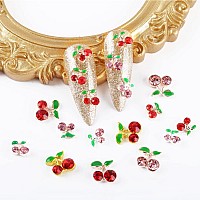 Weilusi 60 Pcs 3D Nail Rhinestonescherry Nail Charms Fruit Luxury Cherry Design Red Pink Big Diamond Crystal Nail Studs Gold Si