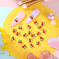 Weilusi 60 Pcs 3D Nail Rhinestonescherry Nail Charms Fruit Luxury Cherry Design Red Pink Big Diamond Crystal Nail Studs Gold Si