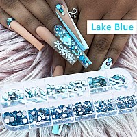 660Pcs Lake Blue Nail Rhinestones Blue Crystals Nail Art Diamond Gem Round Multi Shapes Sizes Flatback Rhinestone For Nail Art D