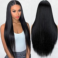 Natural Black Wig For Women Long Straight Wigs Middle Parting Lace Front Wig Silky Soft Smooth Remy Hair Heat Resistant Fiber Sy