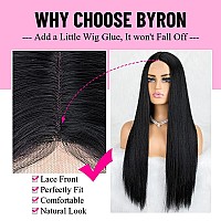 Natural Black Wig For Women Long Straight Wigs Middle Parting Lace Front Wig Silky Soft Smooth Remy Hair Heat Resistant Fiber Sy