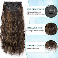 Kookastyle Clip In Long Wavy Synthetic Hair Extension 20 Inch 4Pcs Balayage Dark Brown To Chestnut Hairpieces Fiber Thick Double