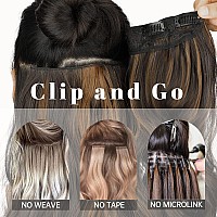 Kookastyle Clip In Long Wavy Synthetic Hair Extension 20 Inch 4Pcs Balayage Dark Brown To Chestnut Hairpieces Fiber Thick Double