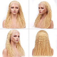 Grcabeir 28 Inch Lace Front Wig Human Hair 613 13X4 Transparent Lace Deep Wave 180 Density Free Part Blonde Lace Front Wigs Huma