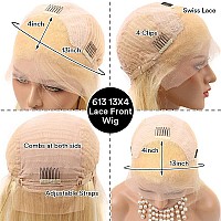 Grcabeir 28 Inch Lace Front Wig Human Hair 613 13X4 Transparent Lace Deep Wave 180 Density Free Part Blonde Lace Front Wigs Huma