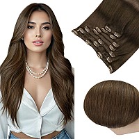 Full Shine Clip In Hair Extensions Real Human Hair 4 Brown Remy Human Hair Extensions Clip Ins For Women Straight Extensions Br