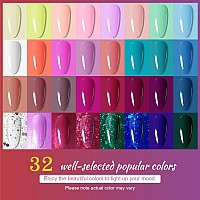 Jodsone Gel Nail Polish Kit With U V Light 32 Colors Gel Polish Set Soak Off Gel Nail Kit Nail Art Salon Or Home Diy Manicure To