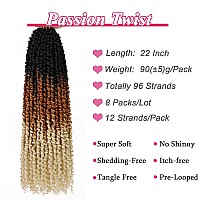 Leeven 22 Inch 8 Packs Pretwisted Passion Twist Crochet Hair Ombre Blonde Prelooped Bohemian Passion Twist Hair Crochet Braids