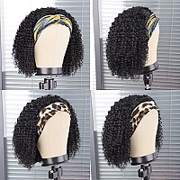 Aisi 12 Inch Headband Wig Human Hair Curly Wave Headband Wigs For Black Women Brazilian None Lace Front Wigs Glueless Deep Wave