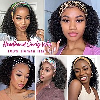 Aisi 12 Inch Headband Wig Human Hair Curly Wave Headband Wigs For Black Women Brazilian None Lace Front Wigs Glueless Deep Wave