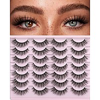 False Eyelashes 14mm Faux 3D Mink Lashes Natural Look Fluffy Cat Eye Wispy Lashes Pack by Kiromiro, 14 Pairs