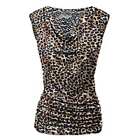 Zeagoo Womens Ruched cowl Neck Tank Tops Sleeveless Stretch Blouse with Side Shirring Leopard Print