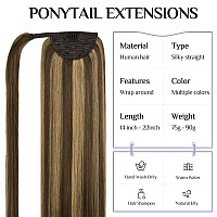 Doores Ponytail Hair Extensions Human Hair Balayage Chocolate Brown Mixed Caramel Blonde 22 Inch 90G Long Ponytail Human Hair Ex