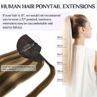 Doores Ponytail Hair Extensions Human Hair Balayage Chocolate Brown Mixed Caramel Blonde 22 Inch 90G Long Ponytail Human Hair Ex