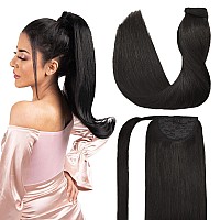 Doores Human Hair Ponytail Extensions Natural Black 16 Inch 80G Clip In Hair Extensions Remy Hair Extensions Ponytail Straight N