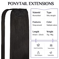 Doores Human Hair Ponytail Extensions Natural Black 16 Inch 80G Clip In Hair Extensions Remy Hair Extensions Ponytail Straight N