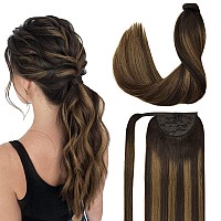 Doores Ponytail Extension Human Hair Extensions Balayage Dark Brown To Chestnut Brown 16 Inch 80G Doores Clip In Ponytail Extens