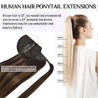 Doores Ponytail Extension Human Hair Extensions Balayage Dark Brown To Chestnut Brown 16 Inch 80G Doores Clip In Ponytail Extens