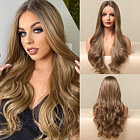 Emmor Long Ash Blonde Lace Front Wig For Women 25 Inch Natural Wavy Daily Hair Synthetic Lace Wigs Middle Parthand Tiedlongli