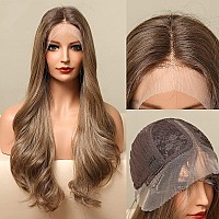 Emmor Long Ash Blonde Lace Front Wig For Women 25 Inch Natural Wavy Daily Hair Synthetic Lace Wigs Middle Parthand Tiedlongli