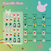 Allstarry 120Pcs 5 Pack Children Nails Press On Preglue Full Cover Glitter Gradient Color Rainbow Short False Nail Kits Lovely