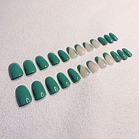 24 Pcs Press On Nails Sunjasmine Fake Nails With Designs Acrylic Nails False Nails With Nail Glue For Women Medium Green